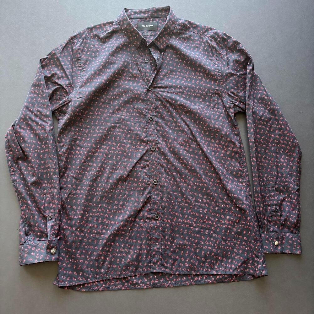 The Kooples Men’s Fitted Navy Red Floral Cotton Button Down Shirt - Size L